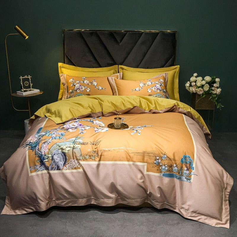 Brigitte Chardonnay Floral Design Egyptian Cotton Bedding Set - DARIYA HOME