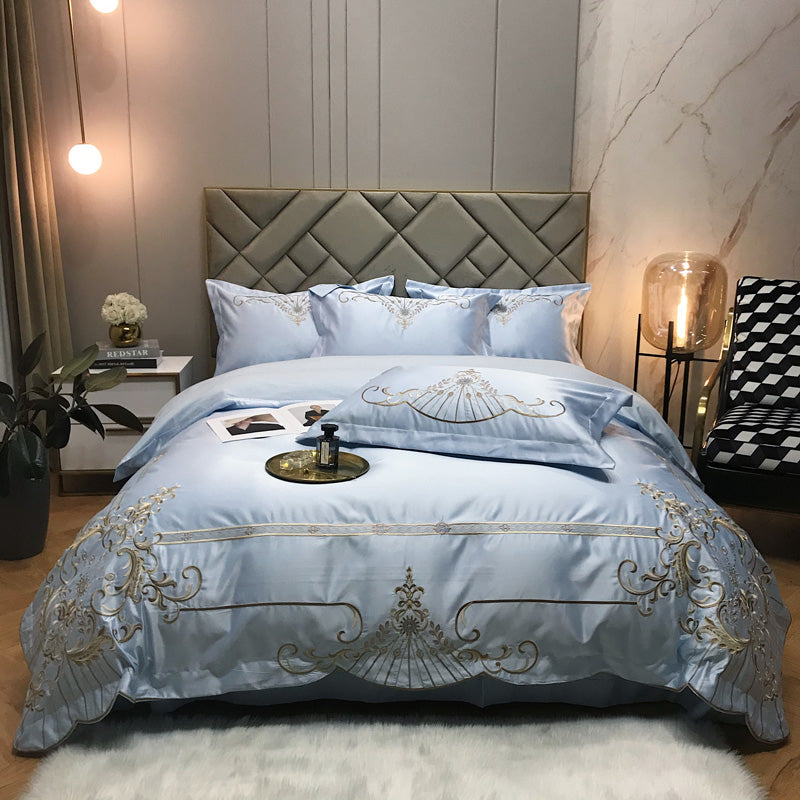 Victoria Ghost Blue Luxury 600TC Satin Egyptian Cotton Royal Embroidery Duvet Bedding Set - DARIYA HOME