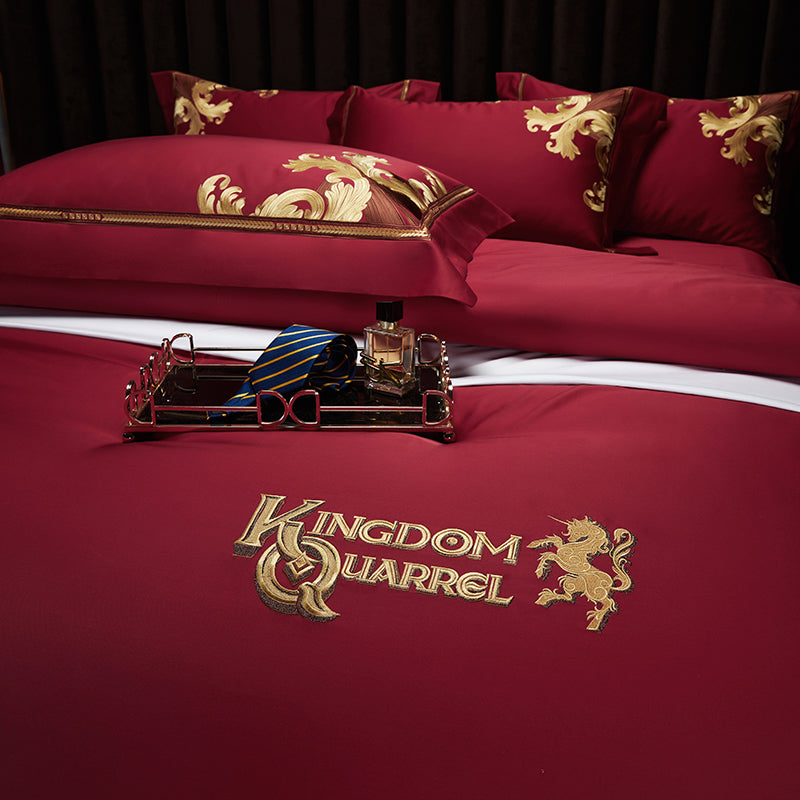 King Burgundy Luxury 1000TC Egyptian Cotton Royal Embroidery Duvet Bedding Set - DARIYA HOME