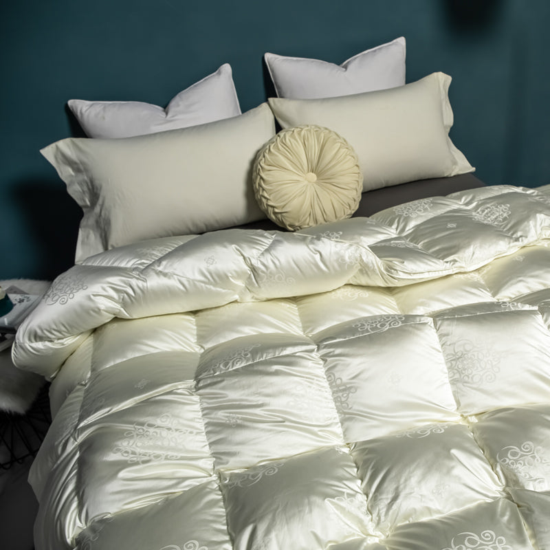 Teva Champagne Quilted Brocade Jacquard Goose Down All Seasons Luxury Comforter - DARIYA HOME