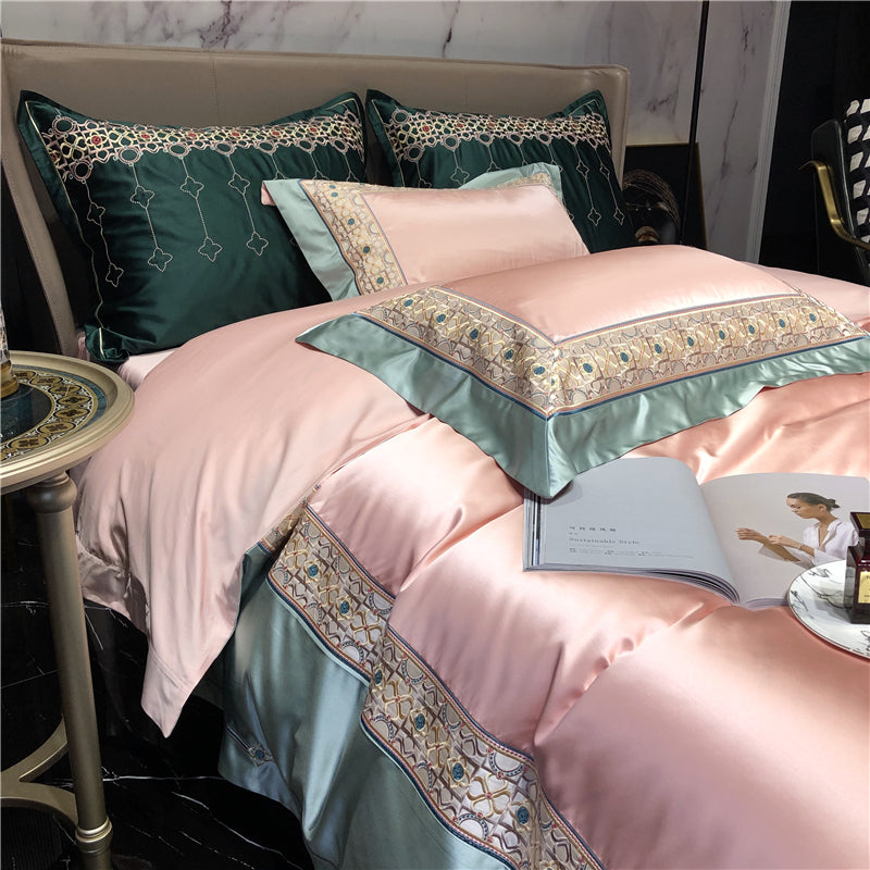 Helen Oyster Pink Luxury Egyptian Cotton Royal Embroidery Duvet Bedding Set - DARIYA HOME