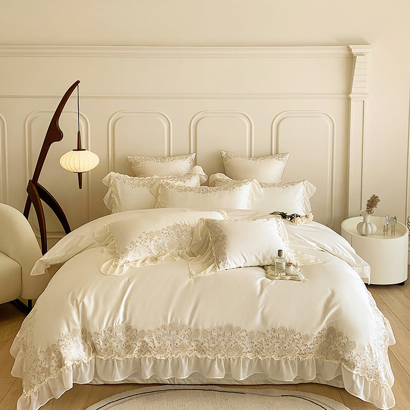 Ariana White Egyptian Cotton Embroidered Royal Duvet Bedding Set - DARIYA HOME