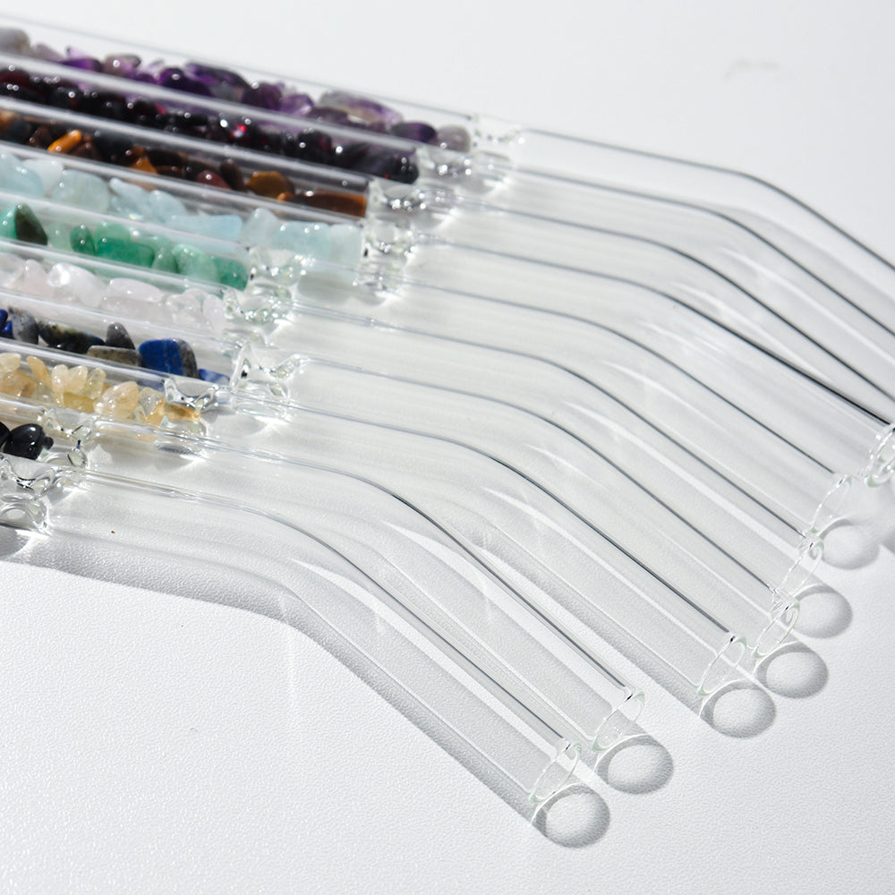 Natural Crystal Stones Luxury Glass Straw 10 Pieces Set