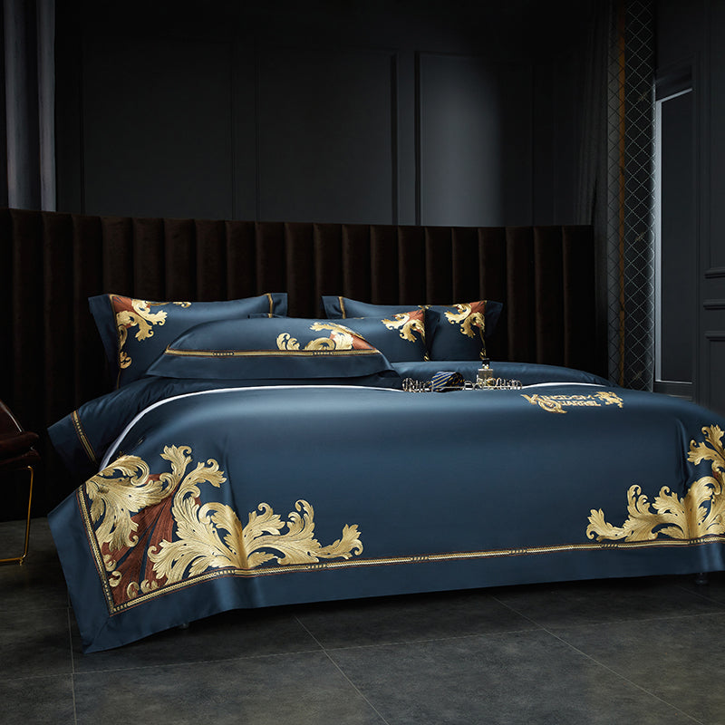 King Dark Blue Luxury 1000TC Egyptian Cotton Royal Embroidery Duvet Bedding Set - DARIYA HOME