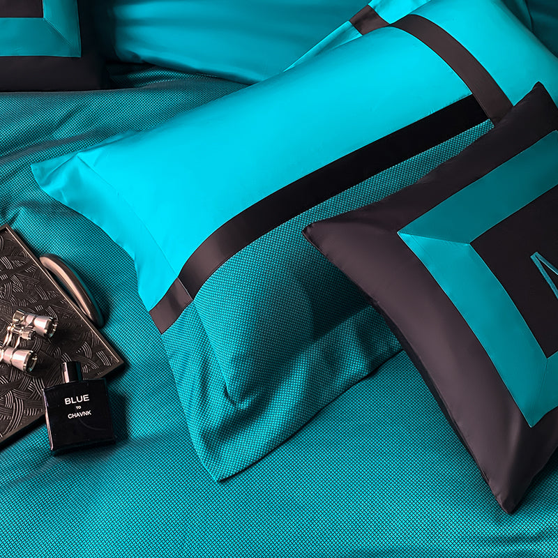 Martina Bright Turquoise 1400TC Egyptian Cotton Satin Jacquard Luxury Bedding Set - DARIYA HOME