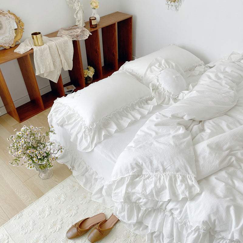 Marseille Porcelain White Summer Cotton Embroidered Duvet Bedding Set - DARIYA HOME