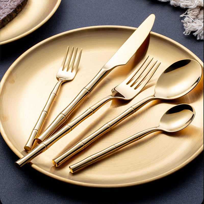 Noelia Gold Bamboo Design Cutlery Flatware Set - DARIYA HOME