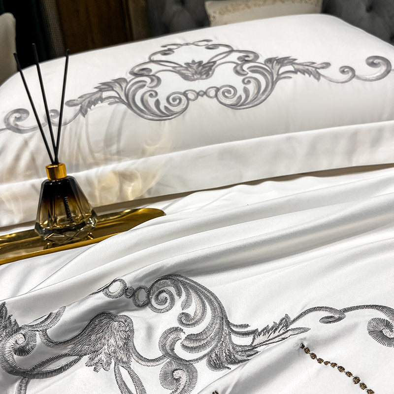 Naomi Pampas 600TC Satin Egyptian Cotton Royal Embroidered Duvet Bedding Set - DARIYA HOME