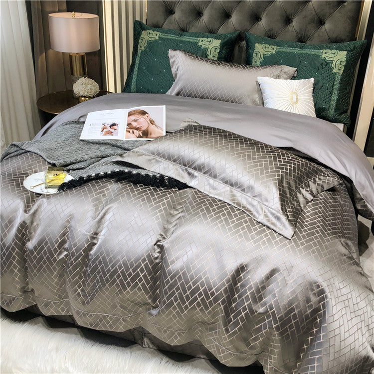 Eleonore Fuscous Gray 1000TC Satin Jacquard Egyptian Cotton Royal Duvet Bedding Set - DARIYA HOME