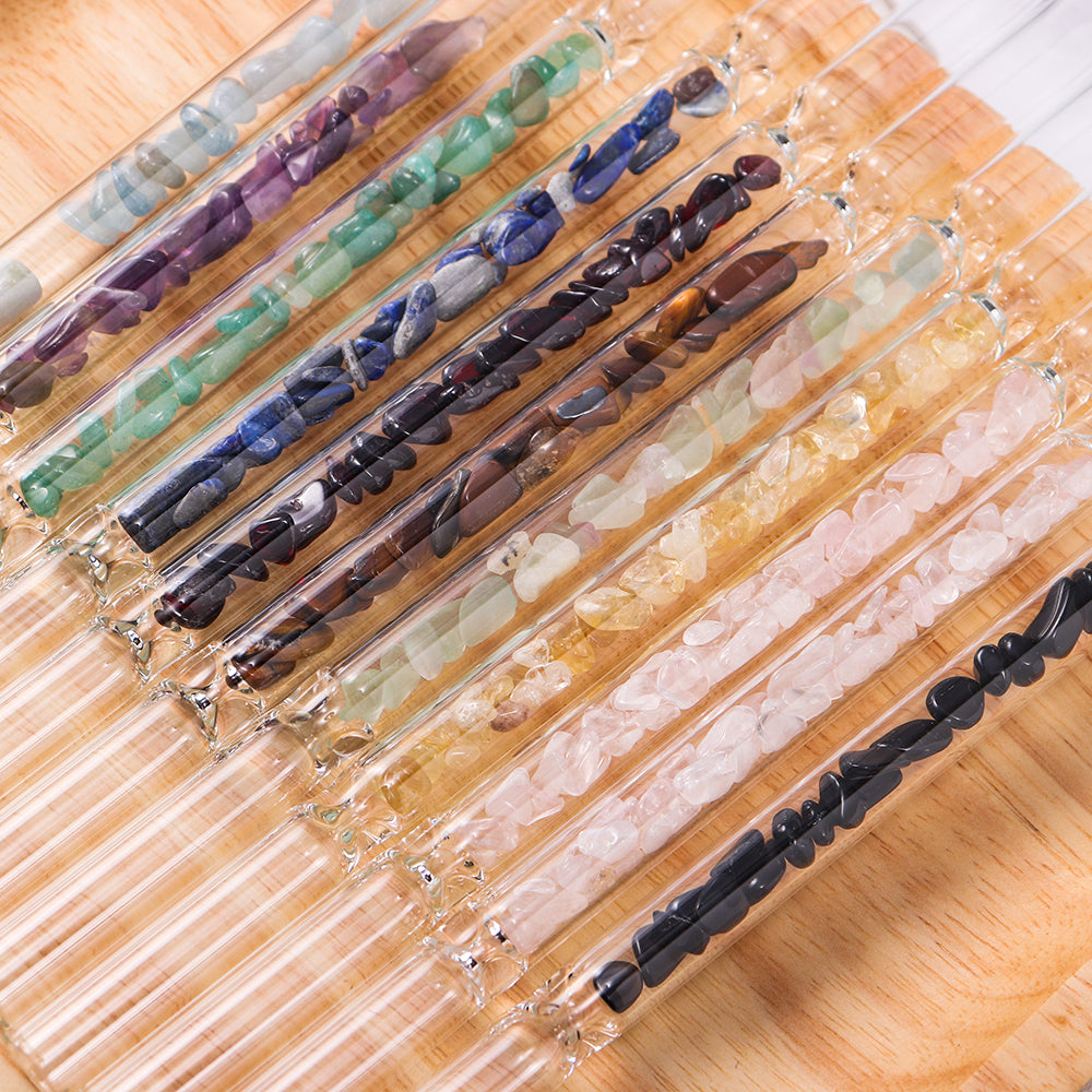 Natural Crystal Stones Luxury Glass Straw 10 Pieces Set