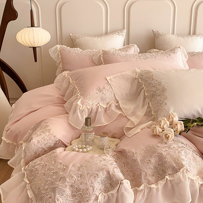 Ariana Pink Egyptian Cotton Embroidered Royal Duvet Bedding Set - DARIYA HOME