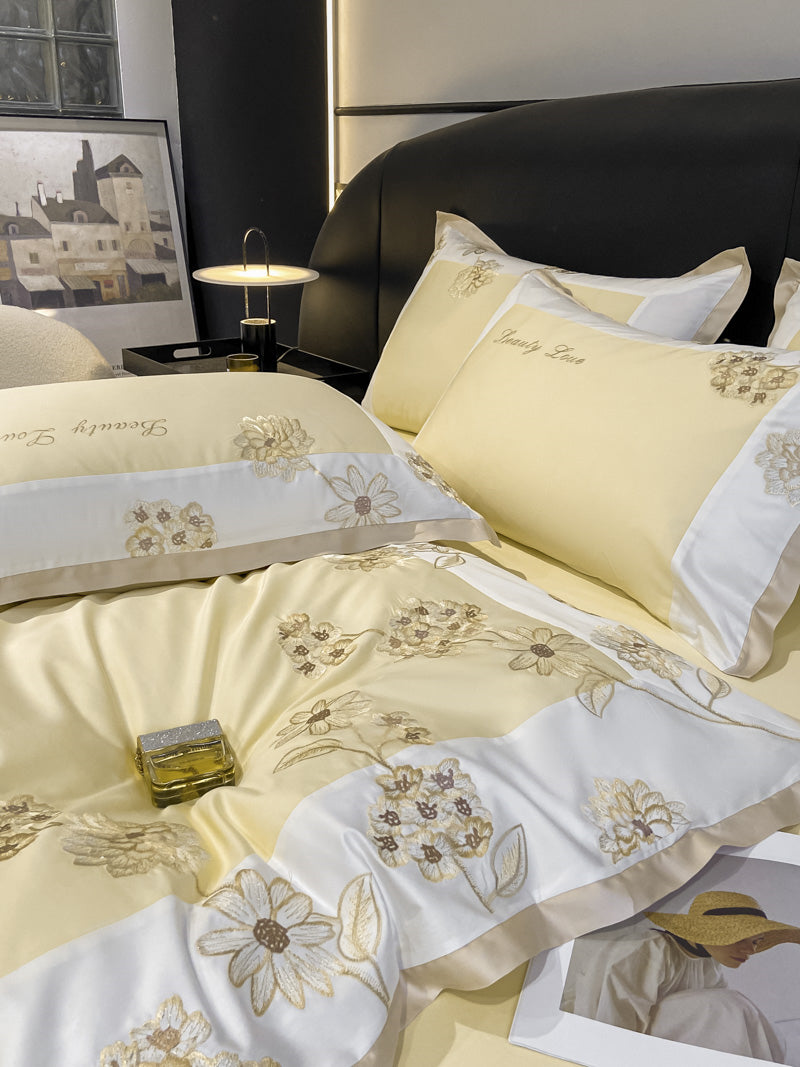 Hedonia Hampton 1000TC Flower Embroidery Egyptian Cotton Duvet Bedding Set - DARIYA HOME