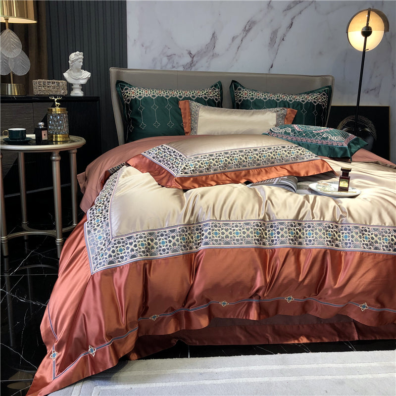 Helen Antique Brass Luxury Egyptian Cotton Royal Embroidery Duvet Bedding Set - DARIYA HOME