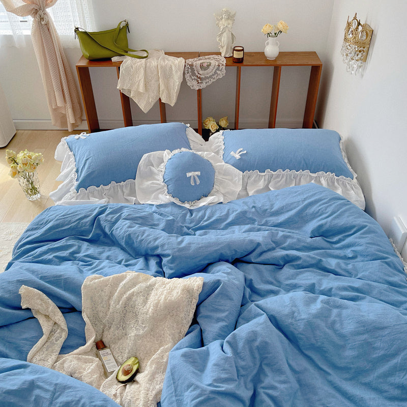 Marseille Blue Summer Cotton Embroidered Duvet Bedding Set - DARIYA HOME