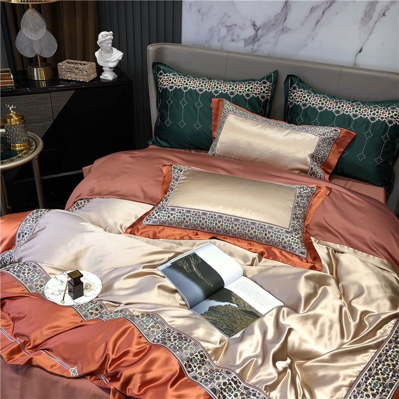 Helen Antique Brass Luxury Egyptian Cotton Royal Embroidery Duvet Bedding Set - DARIYA HOME