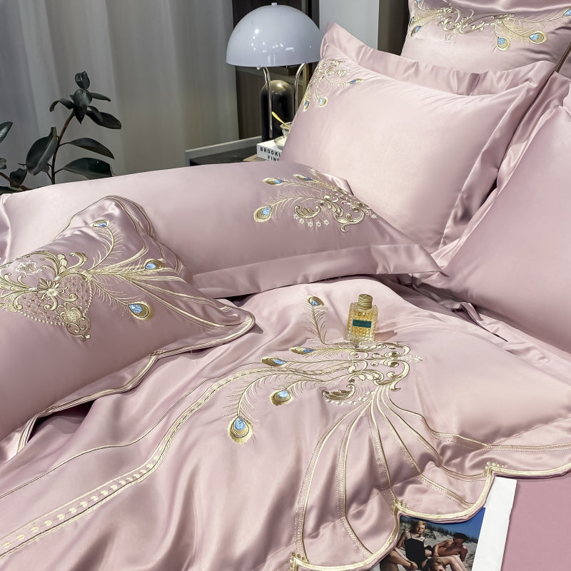 Virginia Bizarre Luxury Satin Egyptian Cotton Royal Feather Embroidery Duvet Bedding Set - DARIYA HOME