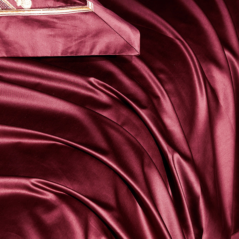 Celeste Burgundy Luxury Palace Embroidery Satin Cotton Royal Duvet Bedding Set - DARIYA HOME