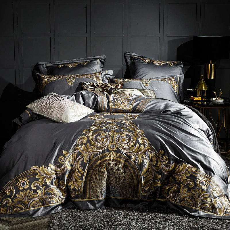 Celeste Luxury Palace Embroidery Satin Cotton Royal Duvet Bedding Set - DARIYA HOME