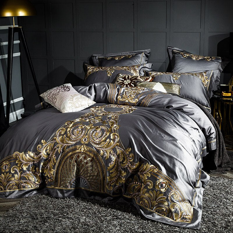 Celeste Luxury Palace Embroidery Satin Cotton Royal Duvet Bedding Set - DARIYA HOME