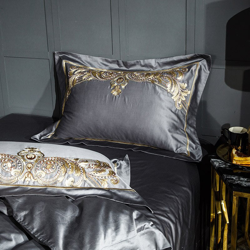 Celeste Luxury Palace Embroidery Satin Cotton Royal Duvet Bedding Set - DARIYA HOME