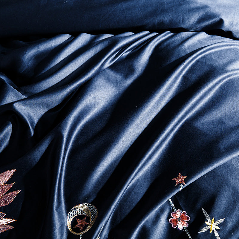 Elizabetha Luxury Flower Embroidery Satin Cotton Royal Duvet Bedding Set - DARIYA HOME