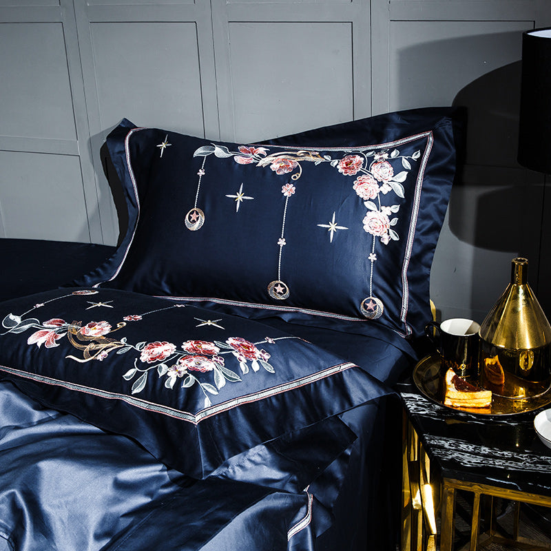 Elizabetha Luxury Flower Embroidery Satin Cotton Royal Duvet Bedding Set - DARIYA HOME