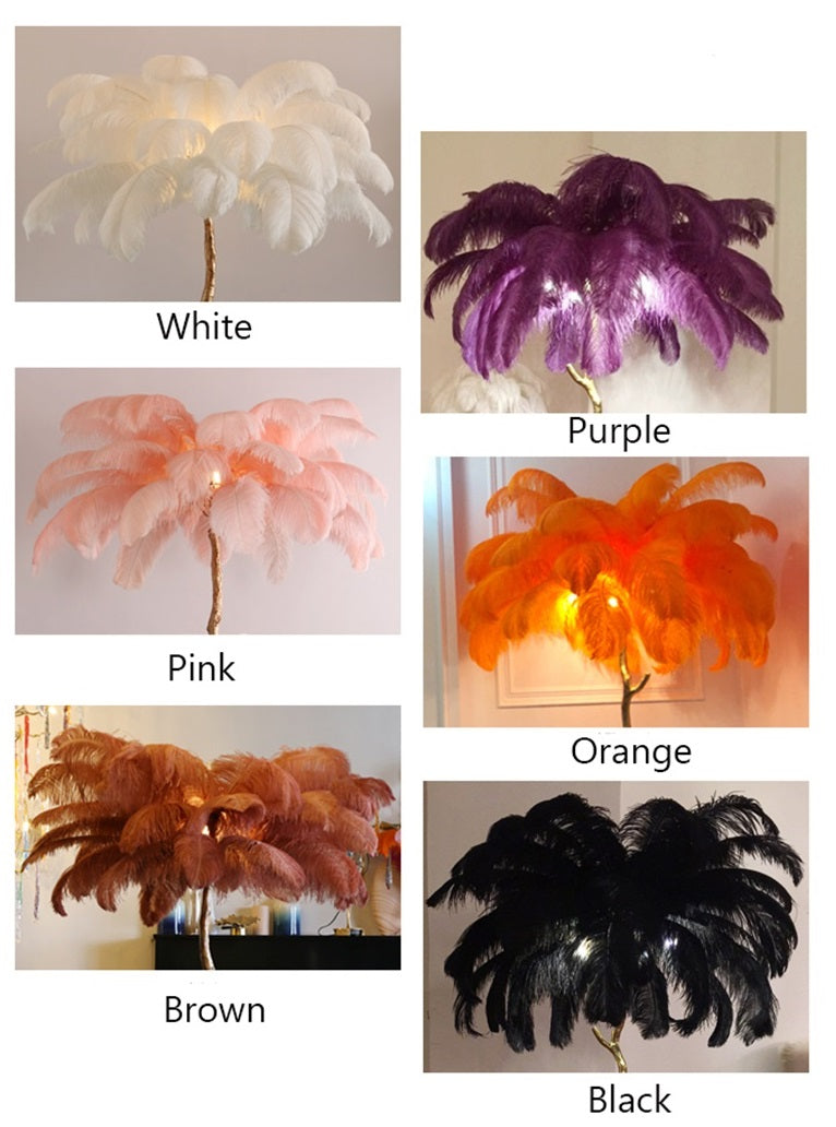 "King of The Jungle" Purple Ostrich Feathers Handcrafted Copper Body Decor Floor Table Lamp - DARIYA HOME