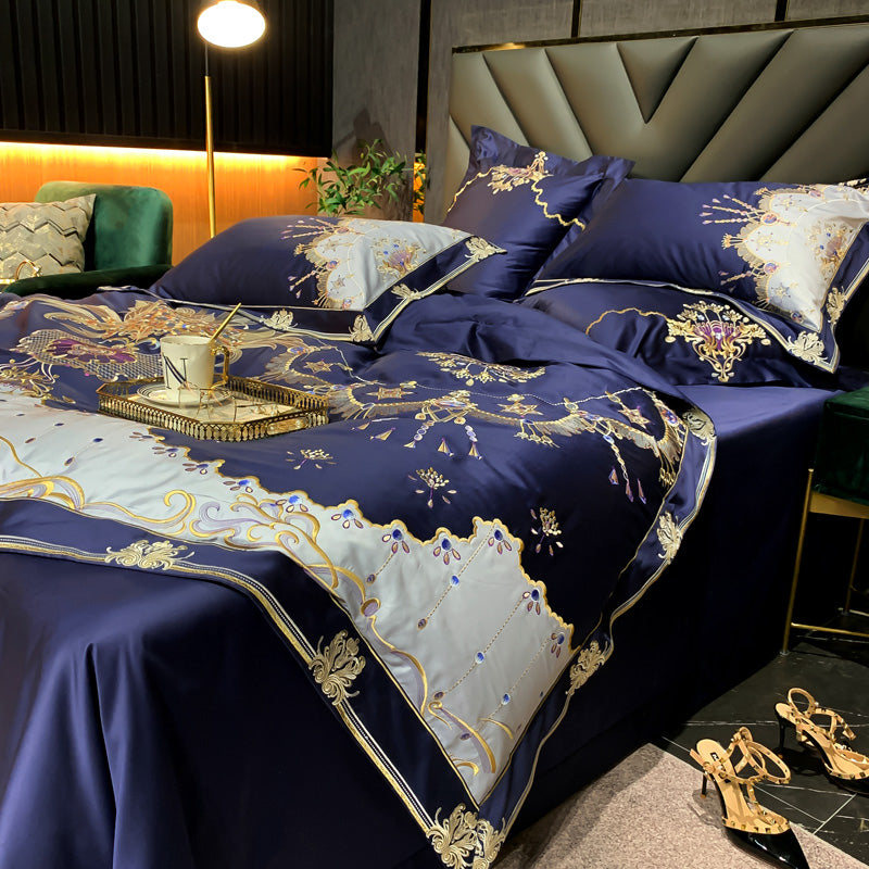 Indulge in luxury and comfort with the Venezia Blue Luxury Palace Embroidery Satin Cotton Royal Duvet Bedding Set. Make a stylish statement with this complete bedding solution.