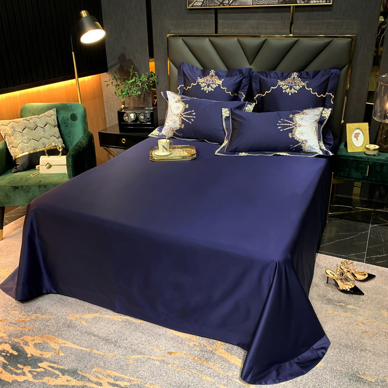 Indulge in luxury and comfort with the Venezia Blue Luxury Palace Embroidery Satin Cotton Royal Duvet Bedding Set. Make a stylish statement with this complete bedding solution.