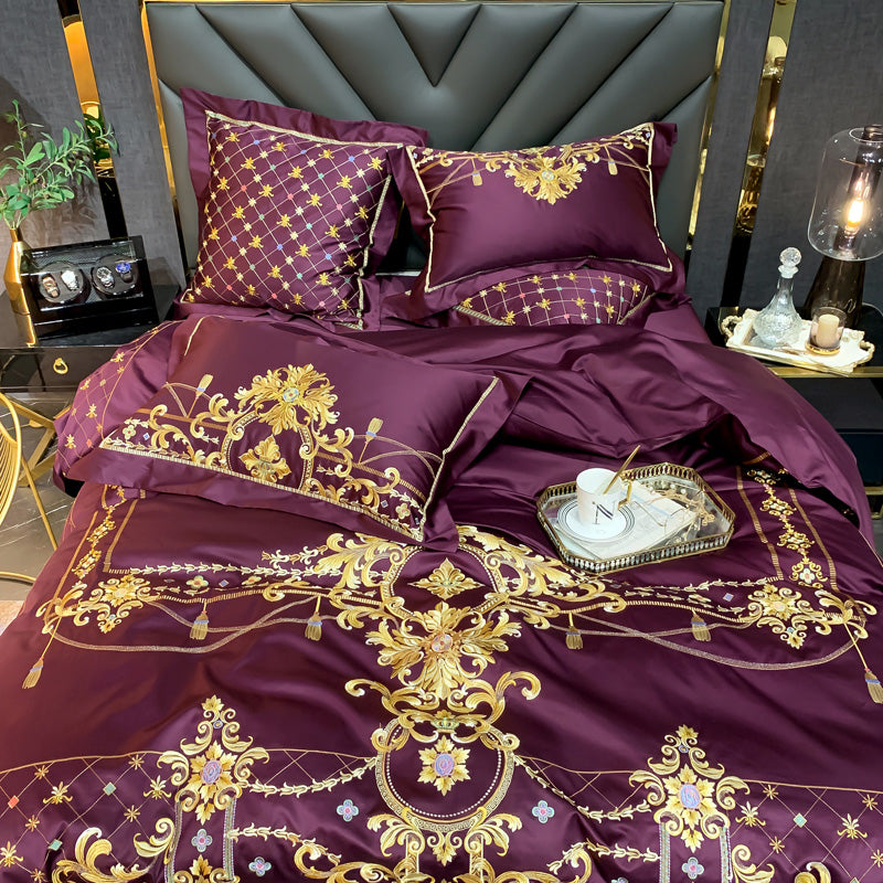 Venezia Viola Luxury Palace Embroidery Egyptian Cotton Royal Duvet Bedding Set - DARIYA HOME