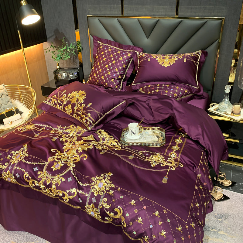 Venezia Viola Luxury Palace Embroidery Egyptian Cotton Royal Duvet Bedding Set - DARIYA HOME