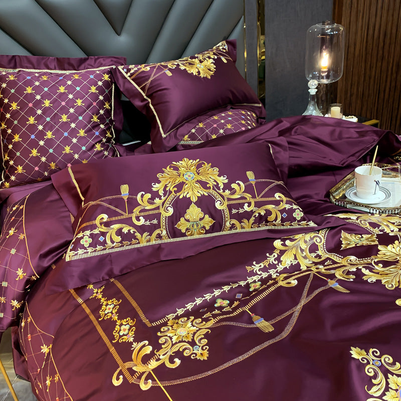 Venezia Viola Luxury Palace Embroidery Egyptian Cotton Royal Duvet Bedding Set - DARIYA HOME