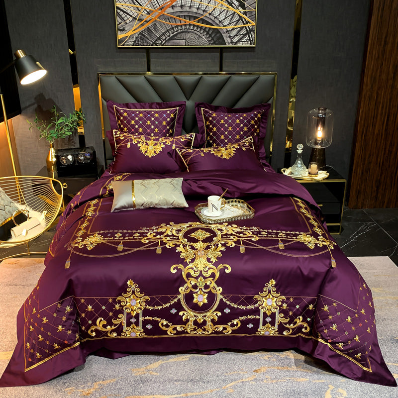 Venezia Viola Luxury Palace Embroidery Egyptian Cotton Royal Duvet Bedding Set - DARIYA HOME