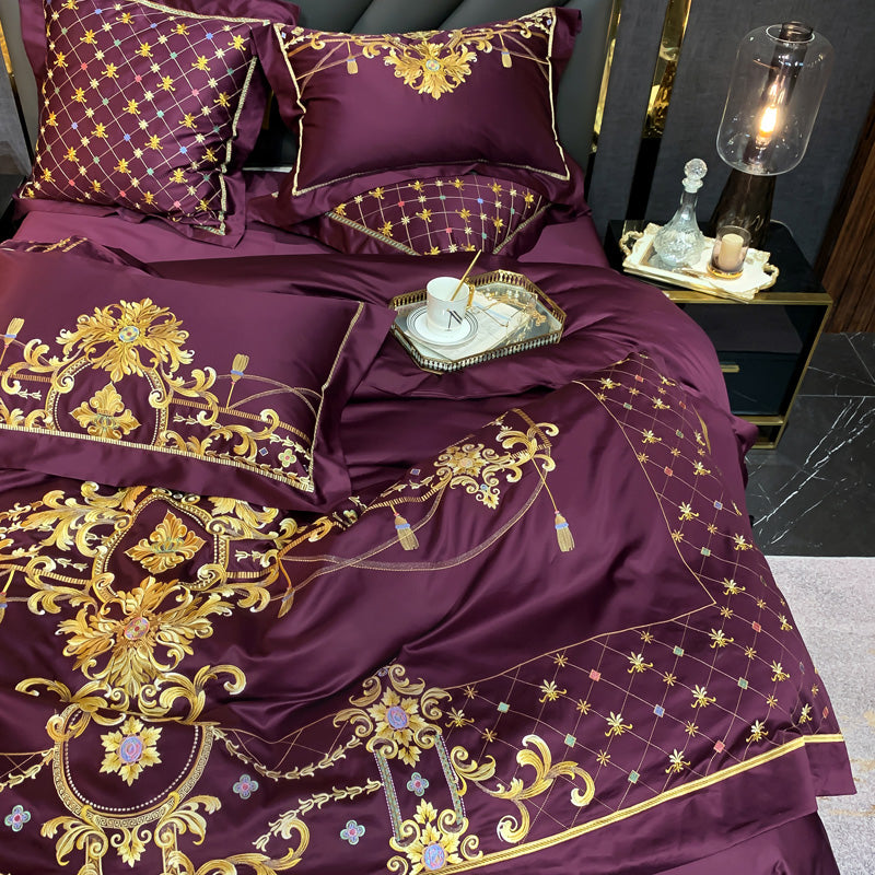 Venezia Viola Luxury Palace Embroidery Egyptian Cotton Royal Duvet Bedding Set - DARIYA HOME