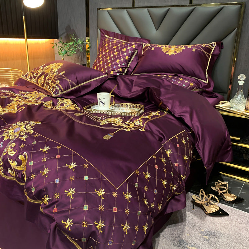 Venezia Viola Luxury Palace Embroidery Egyptian Cotton Royal Duvet Bedding Set - DARIYA HOME