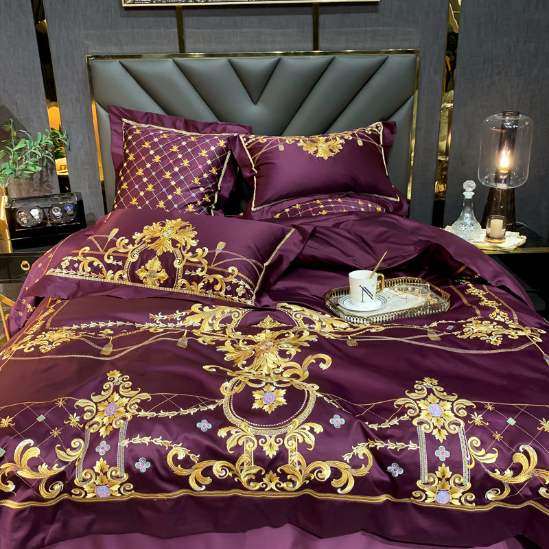 Venezia Viola Luxury Palace Embroidery Egyptian Cotton Royal Duvet Bedding Set - DARIYA HOME