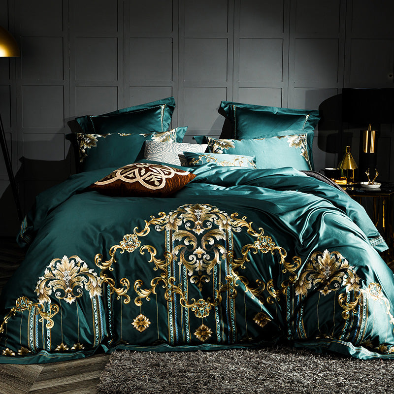 Venezia Verde Luxury Palace Embroidery Egyptian Cotton Royal Duvet Bedding Set - DARIYA HOME