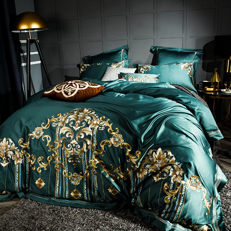 Venezia Verde Luxury Palace Embroidery Egyptian Cotton Royal Duvet Bedding Set - DARIYA HOME