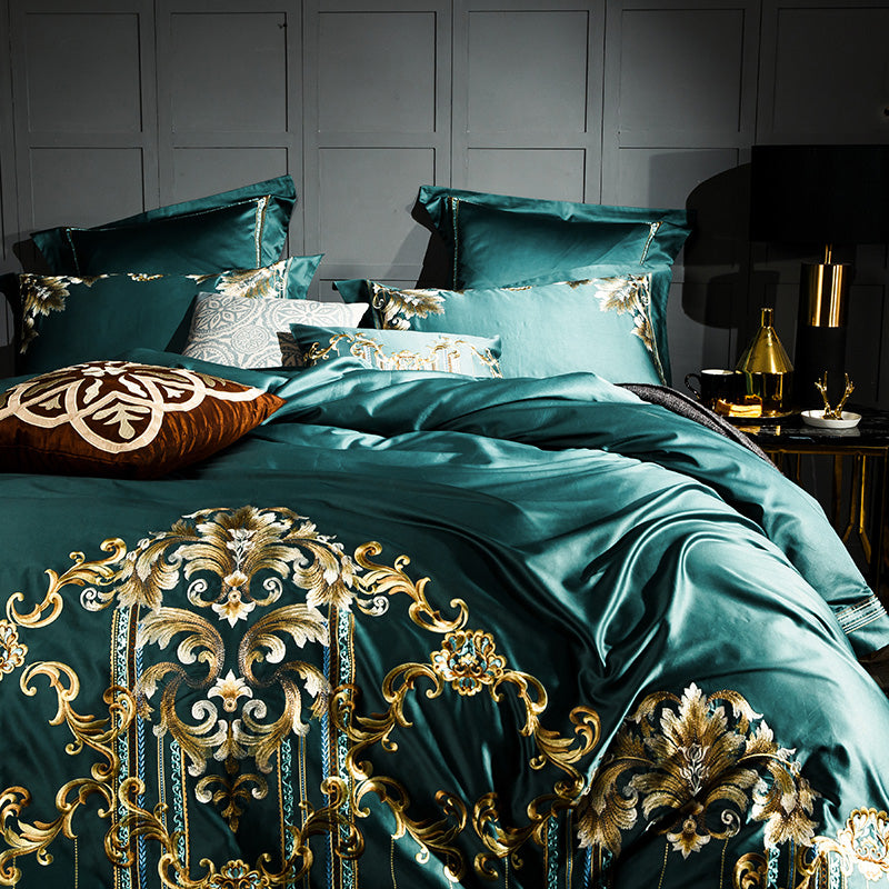 Venezia Verde Luxury Palace Embroidery Egyptian Cotton Royal Duvet Bedding Set - DARIYA HOME