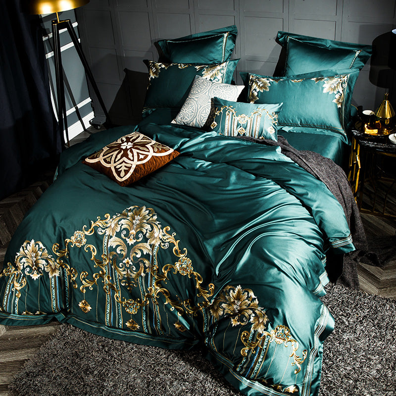 Venezia Verde Luxury Palace Embroidery Egyptian Cotton Royal Duvet Bedding Set - DARIYA HOME