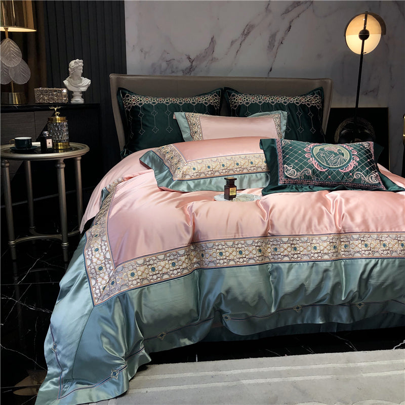 Helen Oyster Pink Luxury Egyptian Cotton Royal Embroidery Duvet Bedding Set - DARIYA HOME