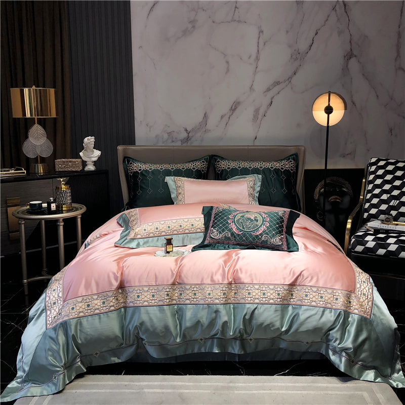 Helen Oyster Pink Luxury Egyptian Cotton Royal Embroidery Duvet Bedding Set - DARIYA HOME