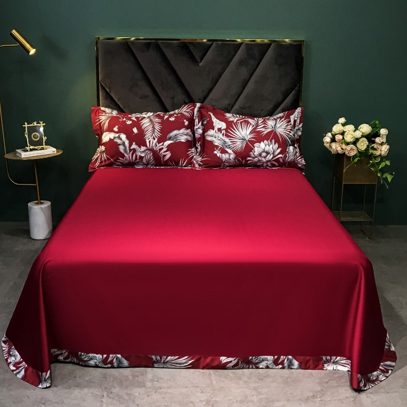 Brigitte Flush Mahogany Floral Design Egyptian Cotton Bedding Set - DARIYA HOME