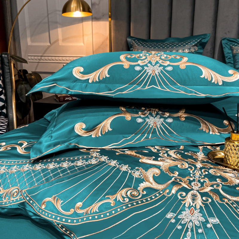 Elmira Sea 600TC Satin Egyptian Cotton Royal Embroidery Duvet Bedding Set - DARIYA HOME