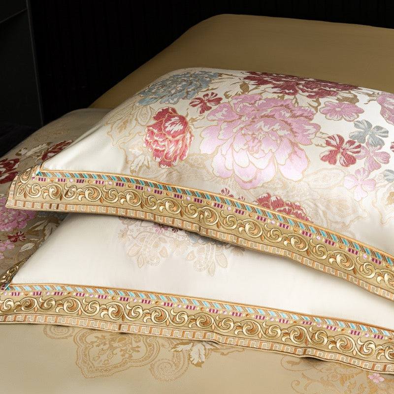 Amelie Pearl Flowers Luxury 1200TC Egyptian Cotton Royal Embroidered Duvet Cover Set - DARIYA HOME