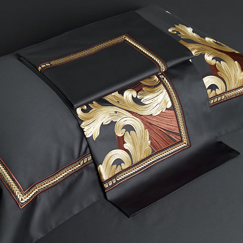 King Black Luxury 1000TC Egyptian Cotton Royal Embroidery Duvet Bedding Set - DARIYA HOME