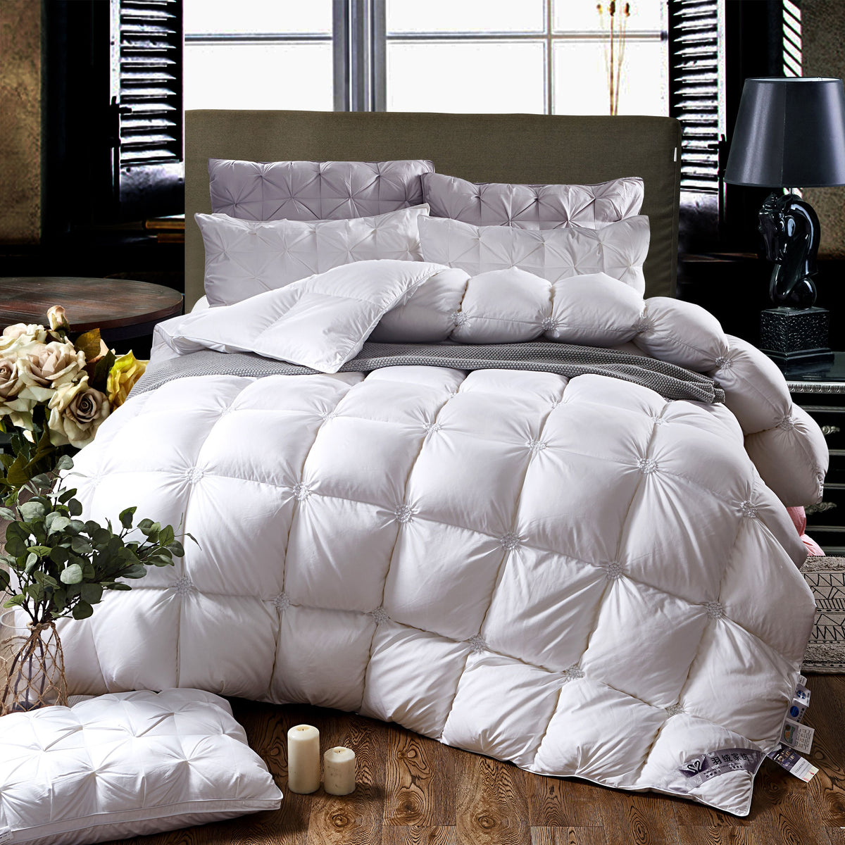 Saraya White Premium Quilted Cotton Goose Down All Seasons Luxury Comforter - DARIYA HOME