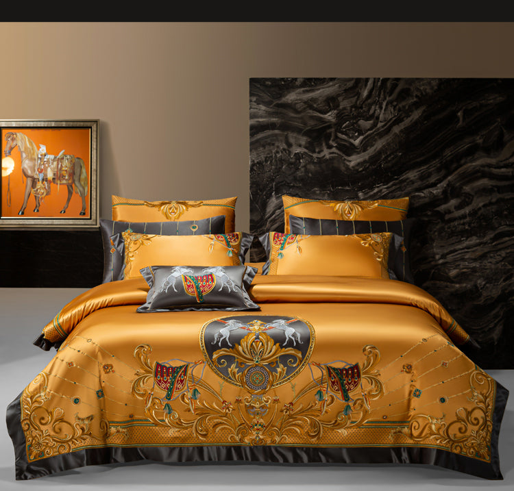 Charlotte Gold Luxury 1200TC Egyptian Cotton Royal Embroidered Duvet Cover Set - DARIYA HOME