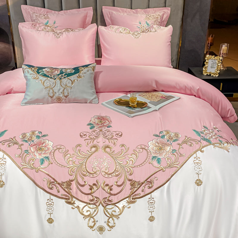 Julieta Clam Shell Luxury 600 TC Cotton Flowers Royal Embroidery Duvet Bedding Set - DARIYA HOME