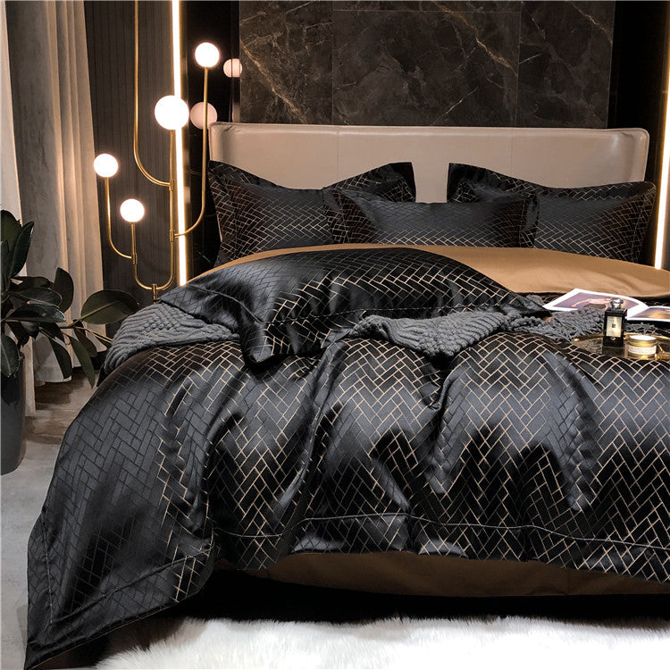 Eleonore Black 1000TC Satin Jacquard Egyptian Cotton Royal Duvet Bedding Set - DARIYA HOME